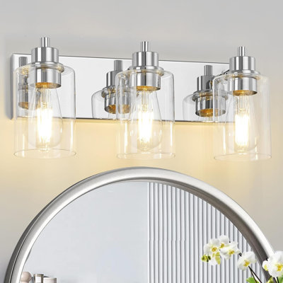 Bathroom Vanity Light Fixture With Clear Glass Shades - Modern Wall Sconce For Bathroom Mirror, Dimmable E26 Base, Sturdy Metal Construction, Easy Installation