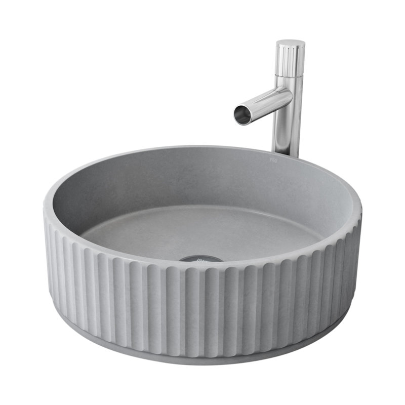 Windsor 16" L x 16" W x 5" H Round Concrete Vessel Bathroom Sink with 11" H Faucet