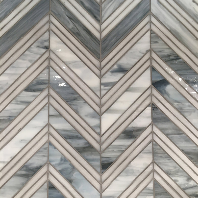 Chevron 12" x 12" Glass Random Mosaic Wall Tile, Forge