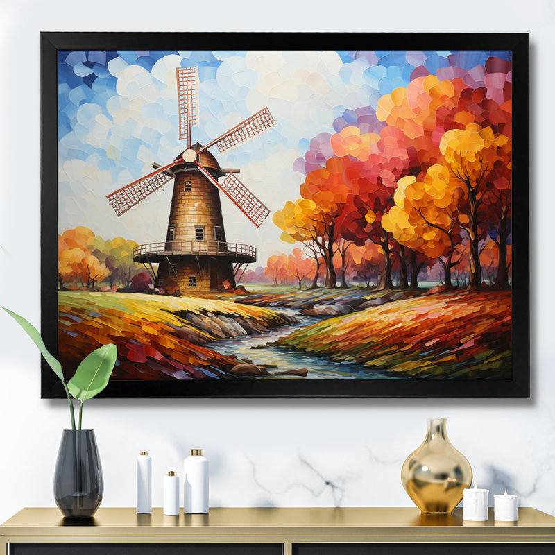 Mill Wind Harmonic Rotation, reproduction d'art sur toile, Cadre simple noir, H 16 po x l 32 po x P 1 po