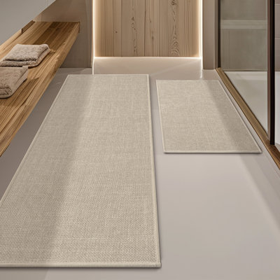 Ensemble de 2 tapis de bain d'aspect lin avec envers antidérapant