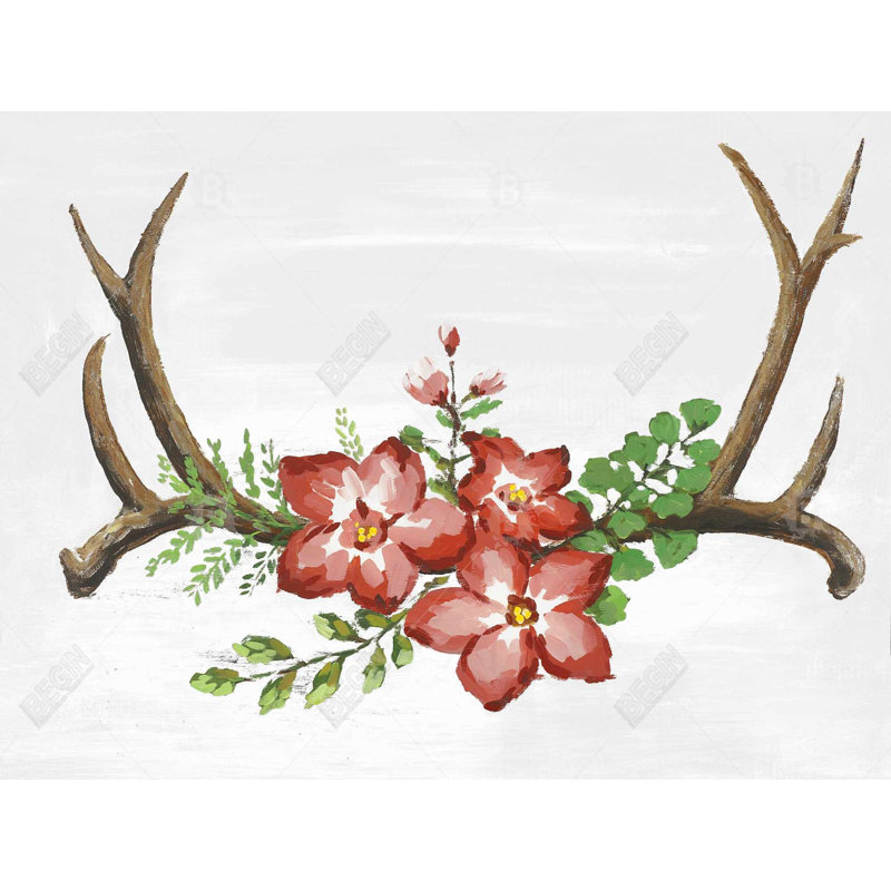 Housse de couette bohémienne brune | Décoration cornes de cerf et fleurs roses