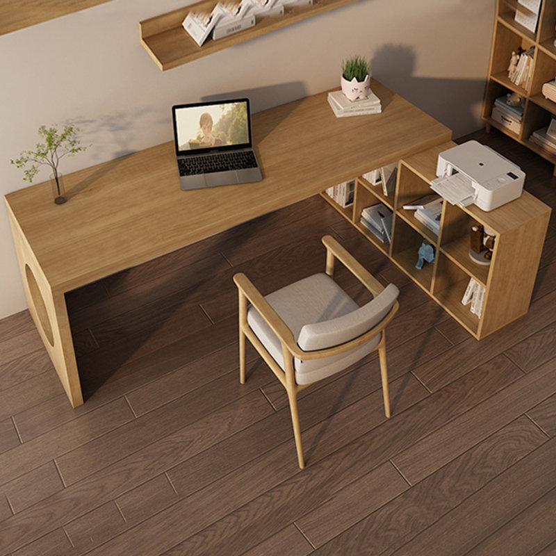 62.99" Burlywood L-Shaped Solid Wood Office Sets