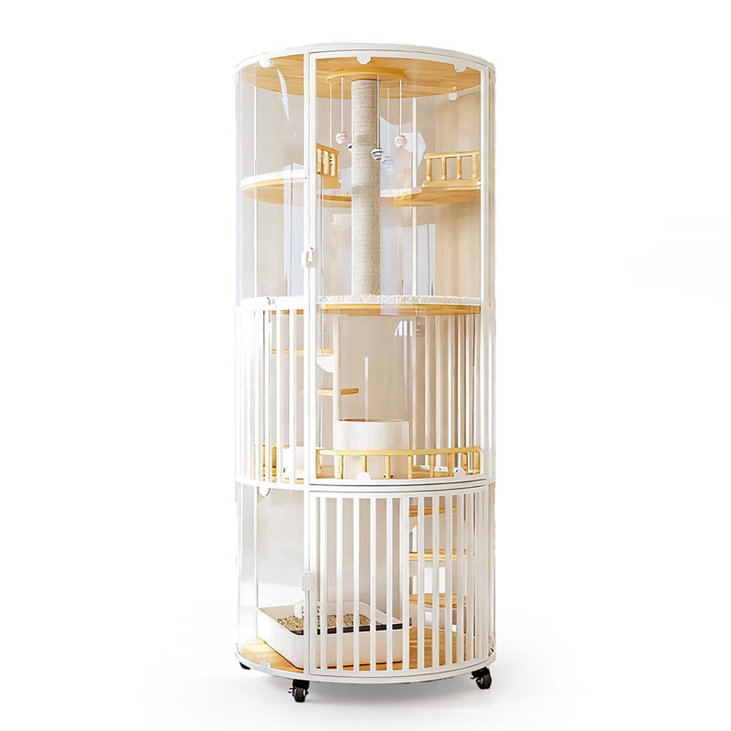 Maison de chat cylindrique avec verre trempé incurvé et intérieur vertical spacieux