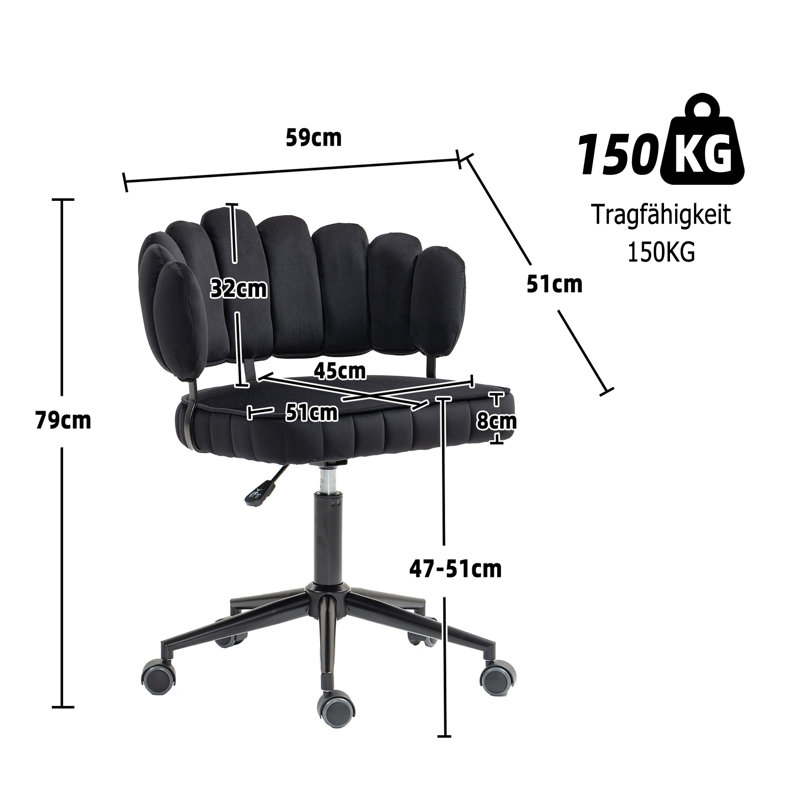 Berdeja Velvet Office Chair, Black