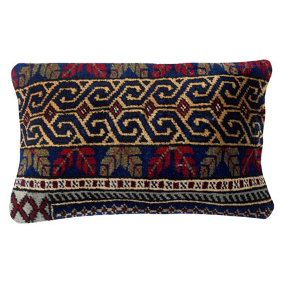 Housse de coussin en laine turque rétro traditionnelle de 13 po x 20 po. Oreiller de tapis noué à la main. Housse de coussin lombaire faite à la main