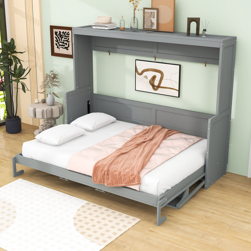 Wakefield Wall Murphy Bed with Integrated Desk, Gray, Queen