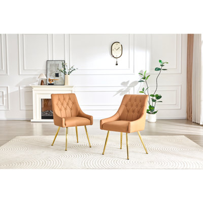 Chaise de salle à manger rembourrée en cuir moderne avec dossier capitonné à losanges - sièges confortables et élégants pour la salle à manger, le bureau et le café (brun clair, ensemble de 2)
