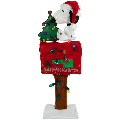 LED Lighted Peanuts Snoopy On Mailbox Outdoor Christmas Decoration - 32" - Clear Lights