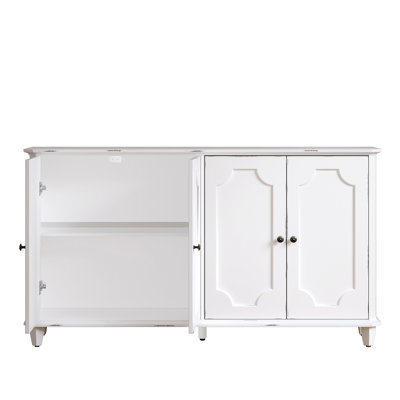 Buffet Vintage Farmhouse, armoire de rangement fermée à 4 portes courbées décoratives, grande console d'appoint 63 po