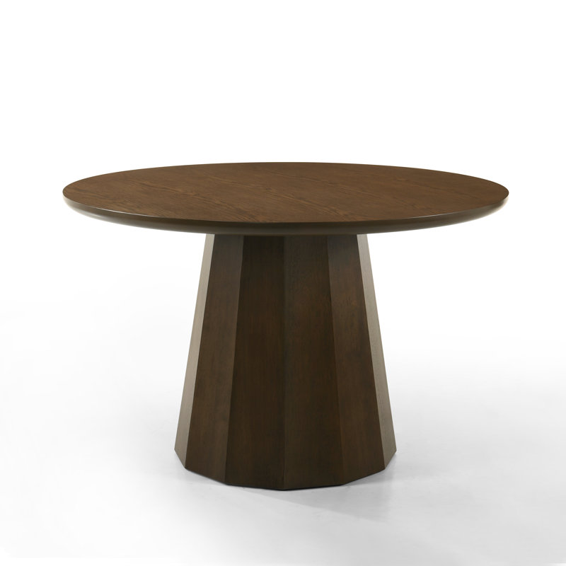 5-Piece Round Dining Table Set, Seats 4, 47.2" Oak Pedestal Base Table & 4 Grey Open-Arc Dining Chairs