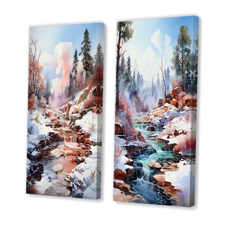 Geyser Winter Scenery - ensemble de 2 reproductions d'art mural Geyser, Toile tendue, H 28 po x l 25 po