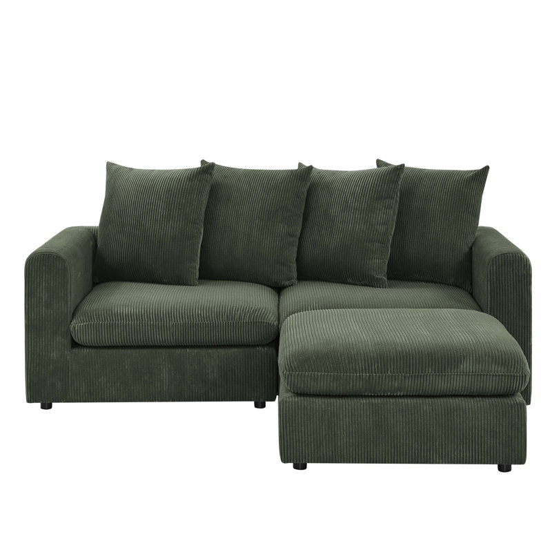 Canapé et chaise rembourrés 3 pièces Bensyn, Velours côtelé vert, Noir, noir, noir, noir