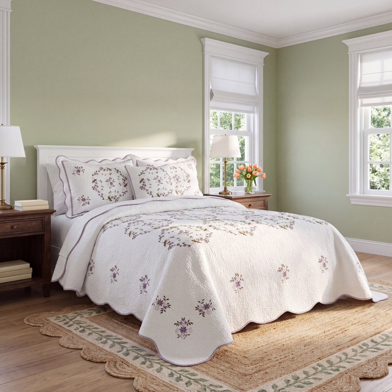 Couvre-lit simple brodé Gwen, Ensemble de courtepointe grand