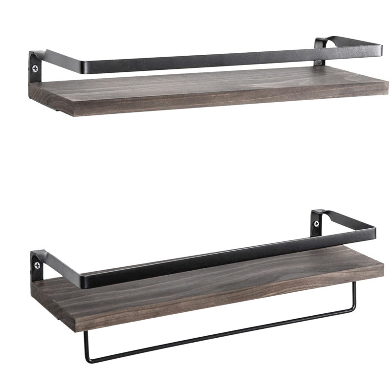 Tablette flottante 2 pièces Akakios, Noyer foncé