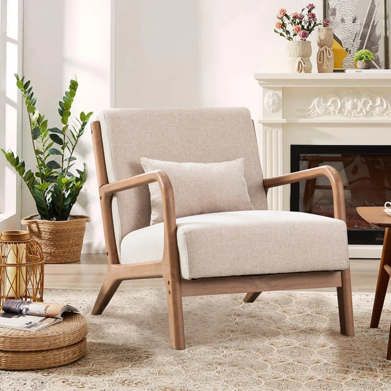 Upholstered Linen Armchair, Beige Linen