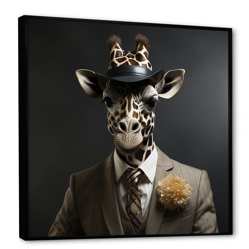 Gris et noir habillé de girafe - Art mural girafe, Cadre flottant noir, H 30 po x l 30 po x P 1,5 po