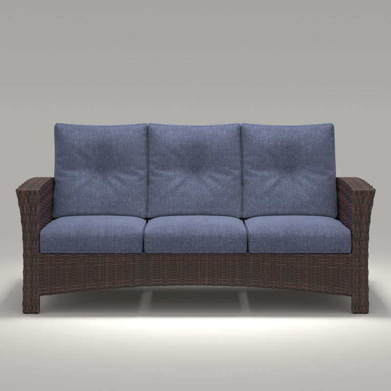 Outdoor Patio Wicker Extra Wide Armrest Sofa, All-weather High Back Couch With Soft Cushions, Brown, Navy