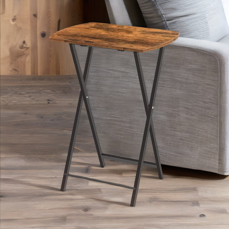 Rathore Rustic Industrial Wooden Folding Side Table with Storage End Tables Living Room Furniture