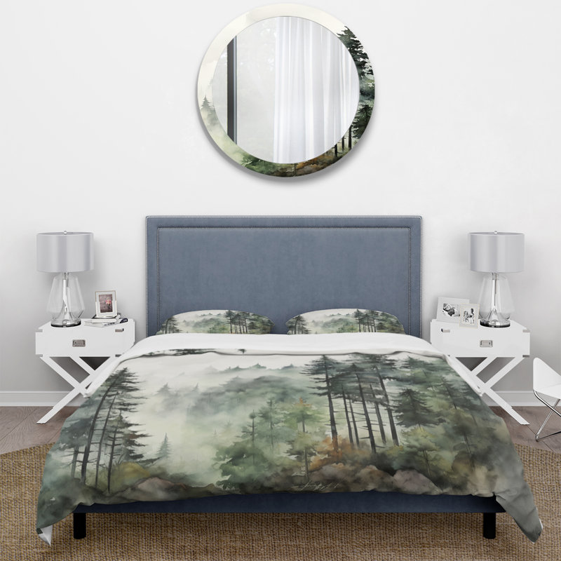 Pine Tree Misty Morning I - Tree Pine Duvet Cover Set - Microfiber Polyester, Twin Duvet Cover + 1 Standard Sham