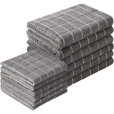 Linge de cuisine en microfibre et linges à vaisselle - Paquet de 12 - Lingettes de nettoyage super absorbantes, non pelucheuses, à séchage rapide, linges à vaisselle réutilisables doux, gris