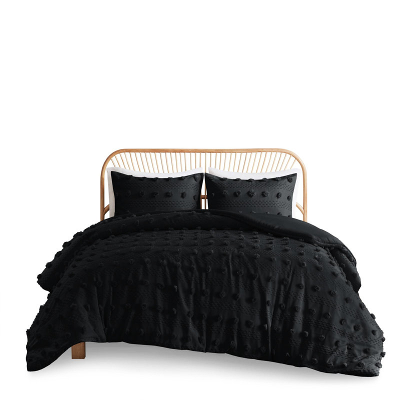 Housse de couette 3 pièces double / grand noir avec pince et attaches intérieures en microfibre