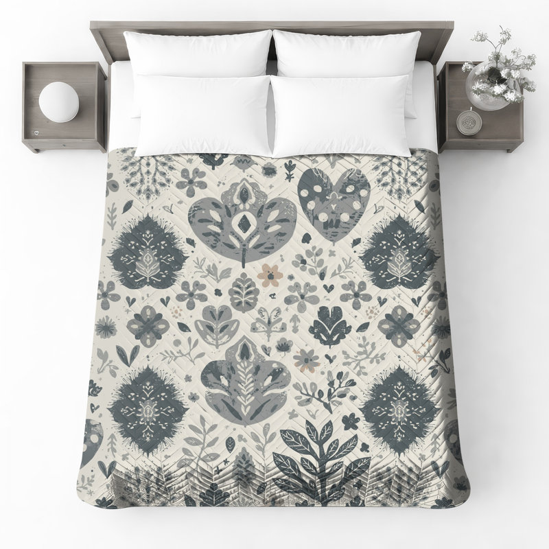Floral Leaf Pattern Quilted Bedspread All Sizes, Full / Double