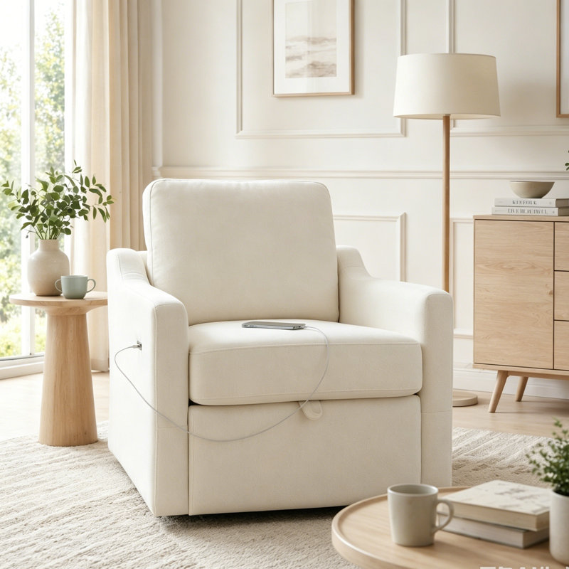 Fauteuil pivotant avec tissu chenille doux, White