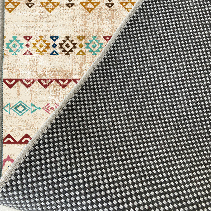 Tapis en coton touffeté à la machine Aliya - beige / rouge / bleu, Tapis de couloir 4 pi 11 po x 24 pi 7 po