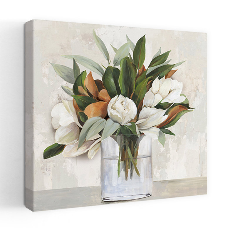 Magnolia Bouqet, art abstrait moderne, paysage de magnolia, H 18 po x l 18 po