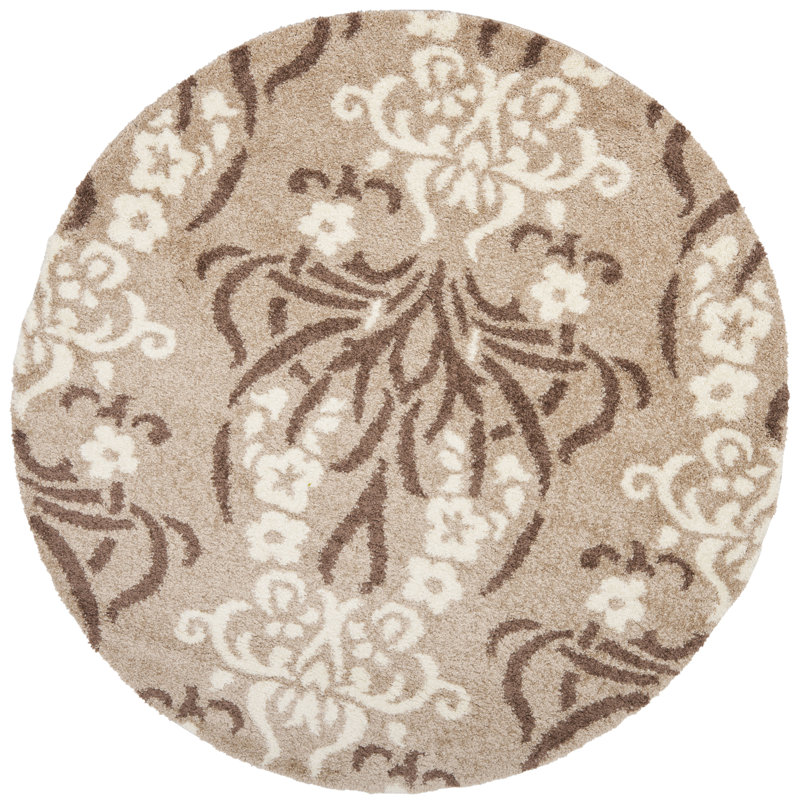 Beige and Cream Floral Shag Rug, 3'-3" x 5'-3"