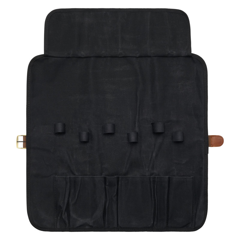 Black Canvas Chef's Tool Storage Wrap with Leather Strap