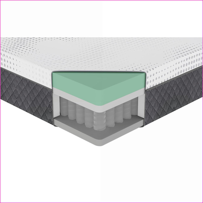 Mattresses 12” Eastern King Green Tea Gel Memory Foam Hybrid Mattress, Snow White | White | Foam+Spring