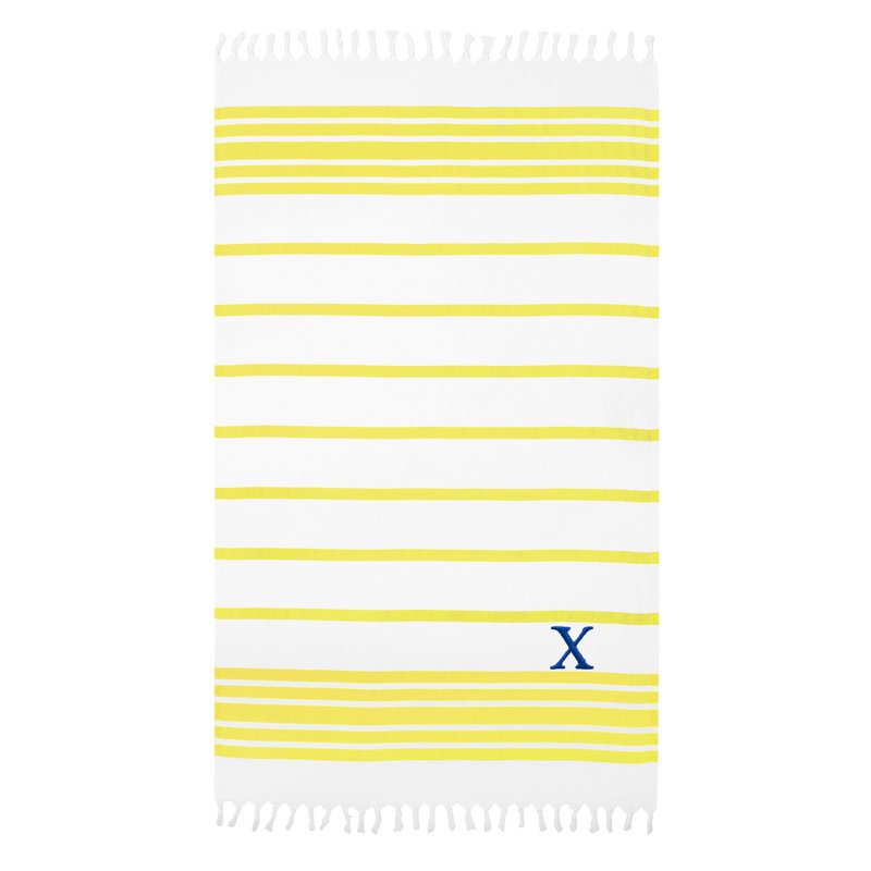 Herringbone Cotton Beach Towel, Turquoise/Gray, X
