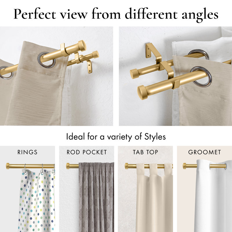 Gwinnett Adjustable Double Curtain Rod, Gold, 84" - 120"