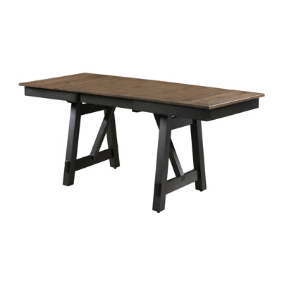 Extendable Dining Table Wheat Charcoal Tow Tone Finish Dining Room Wooden Furniture Two Self-storing Refectory Leaves Trestle Legs