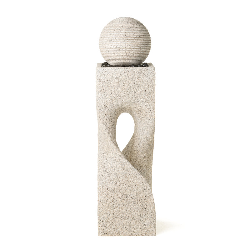 Outdoor Fountain with Lights, Beige, 36.5" H x 9.75" W x 9.75" D