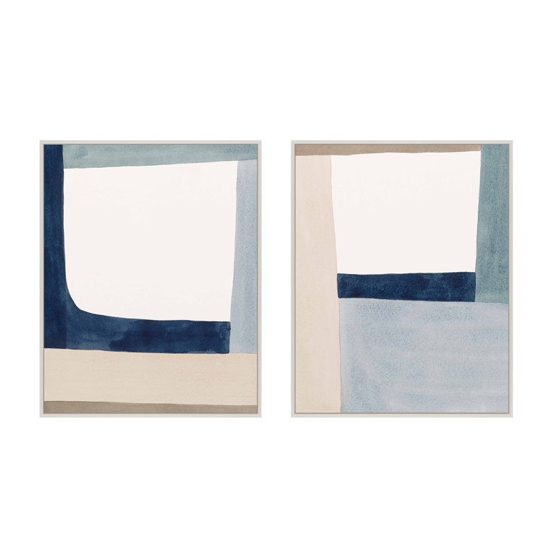 Composition In Blue by Julia Balfour, White Framed Canvas, 38" H x 60" W x 1.38" D