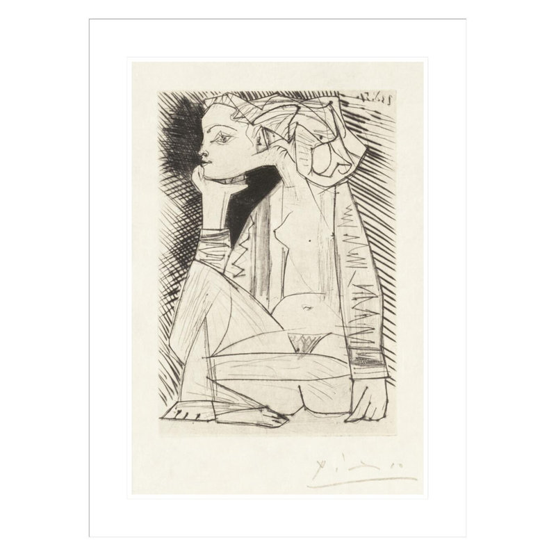 Frontispice de la jeune fille assise à l'enquêteur «Doctor Reventos» par Pablo Picasso, impression giclée encadrée