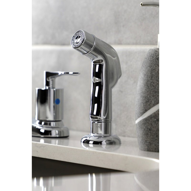 Kingston Brass Serena Two-Handle 4-Hole 8" Centerset Kitchen Faucet with Plastic Side Sprayer, Polished Chrome