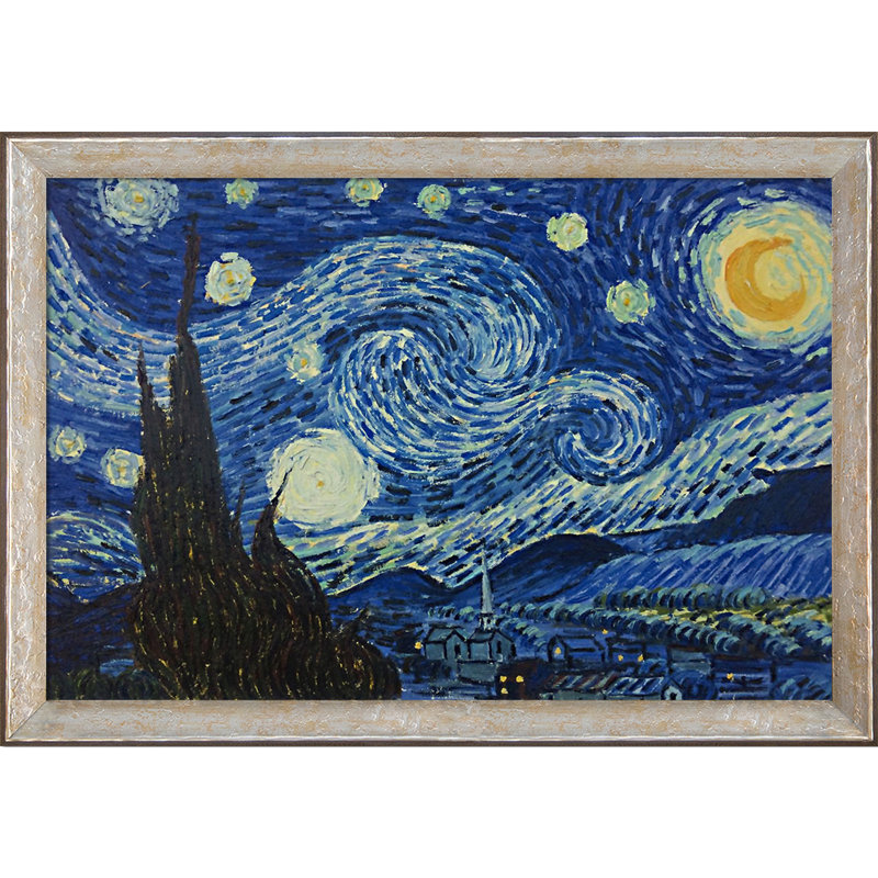 Nuit étoilée par Vincent Van Gogh - peinture sur toile, H 28 po x l 40 po x P 2 po, Cadre noir