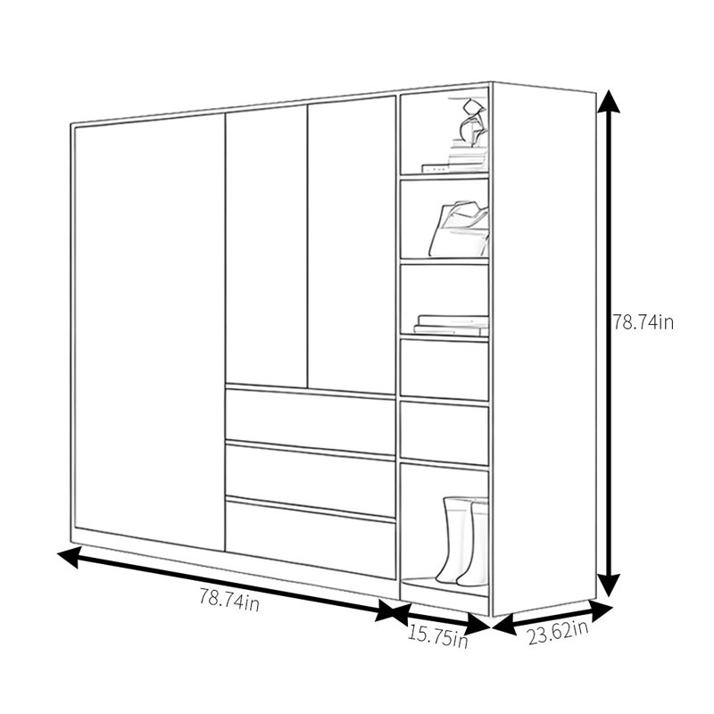 Petite garde-robe moderne et simple, H 78,74 po x l 94,49 po x P 23,62 po