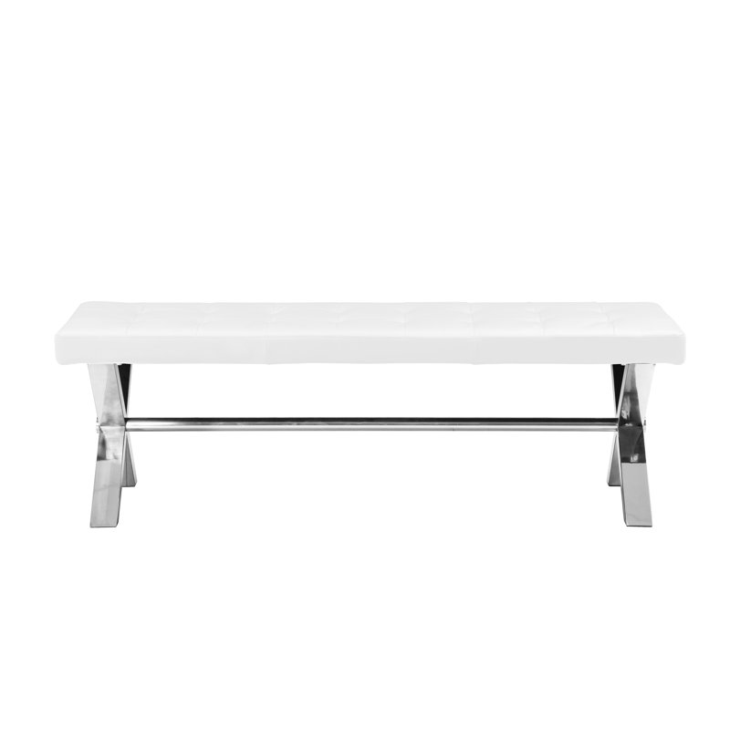 Beverly Faux Leather Upholstered Bench, White Faux Leather