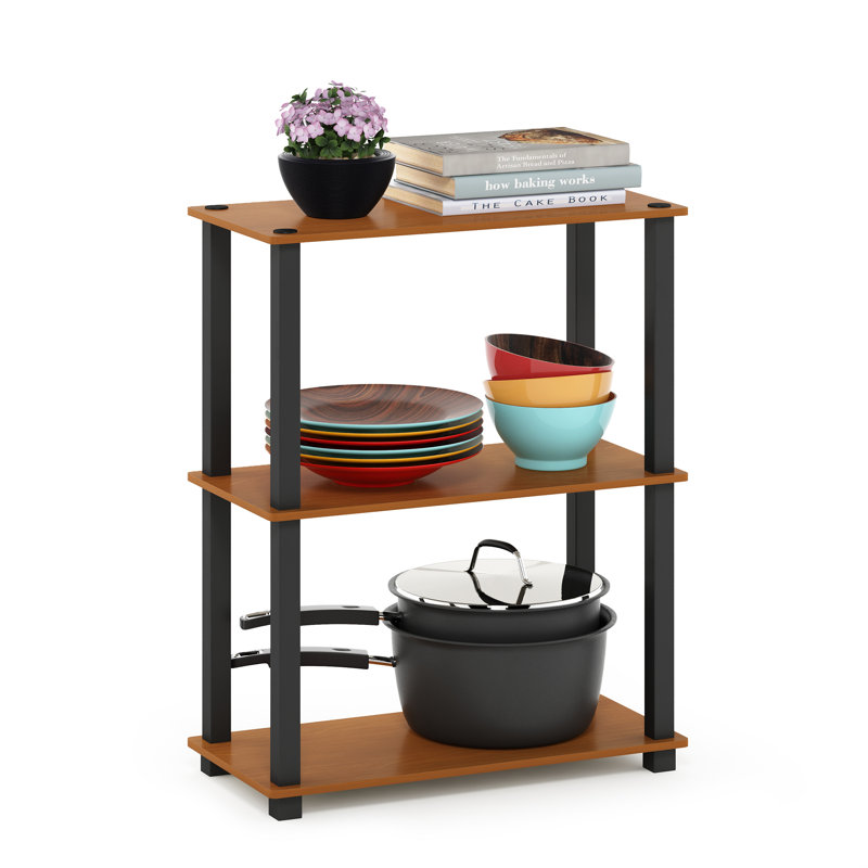 Decorius Etagere Bookcase, Light Cherry/Black Square Tube, (4 Shelves) 43.25" H x 23.6" W x 11.6" D