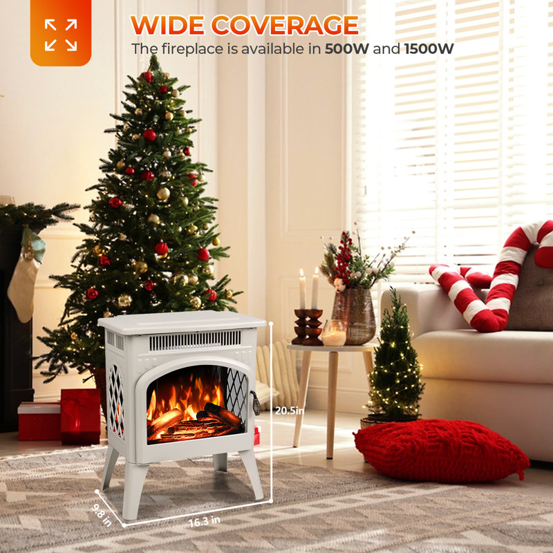  17" Cathedral Electric Fireplace With Remote, 1500W Stove With Realistic Dancing Log Flames, 4 Colors, , Overheat Protection, For Living Room, Bedroom