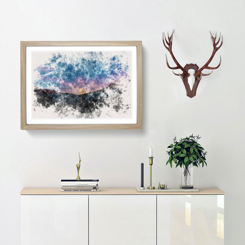 Colourful Starsthe Mountain - Framed Print, 24cm H x 33cm W x 2cm D, Oak Framed