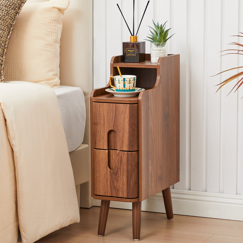 2-Drawer Narrow Nightstand, Brown