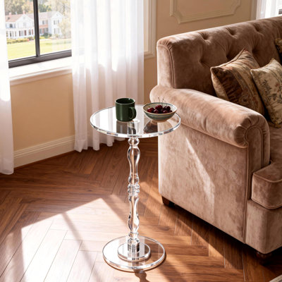Acrylic End Table With Round Top And Trestle Base， Modern Accent Table For Living Rooms