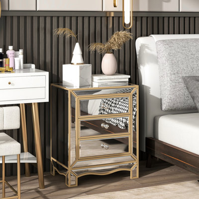 Armoire de table d'appoint 3 tiroirs Champagne + Fabrication en verre épais. Pour le salon, la chambre à coucher, les espaces de bureau. Haute température, facile à nettoyer complètement et efficacement. Cristal