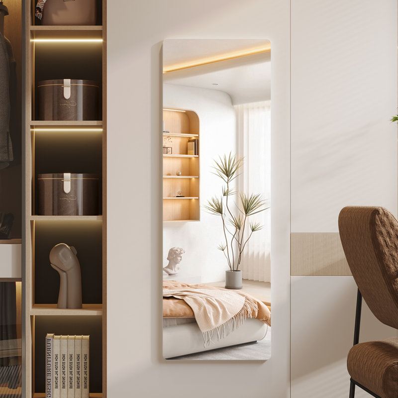 Flat Metal Framed Wall Full Length Mirror, White